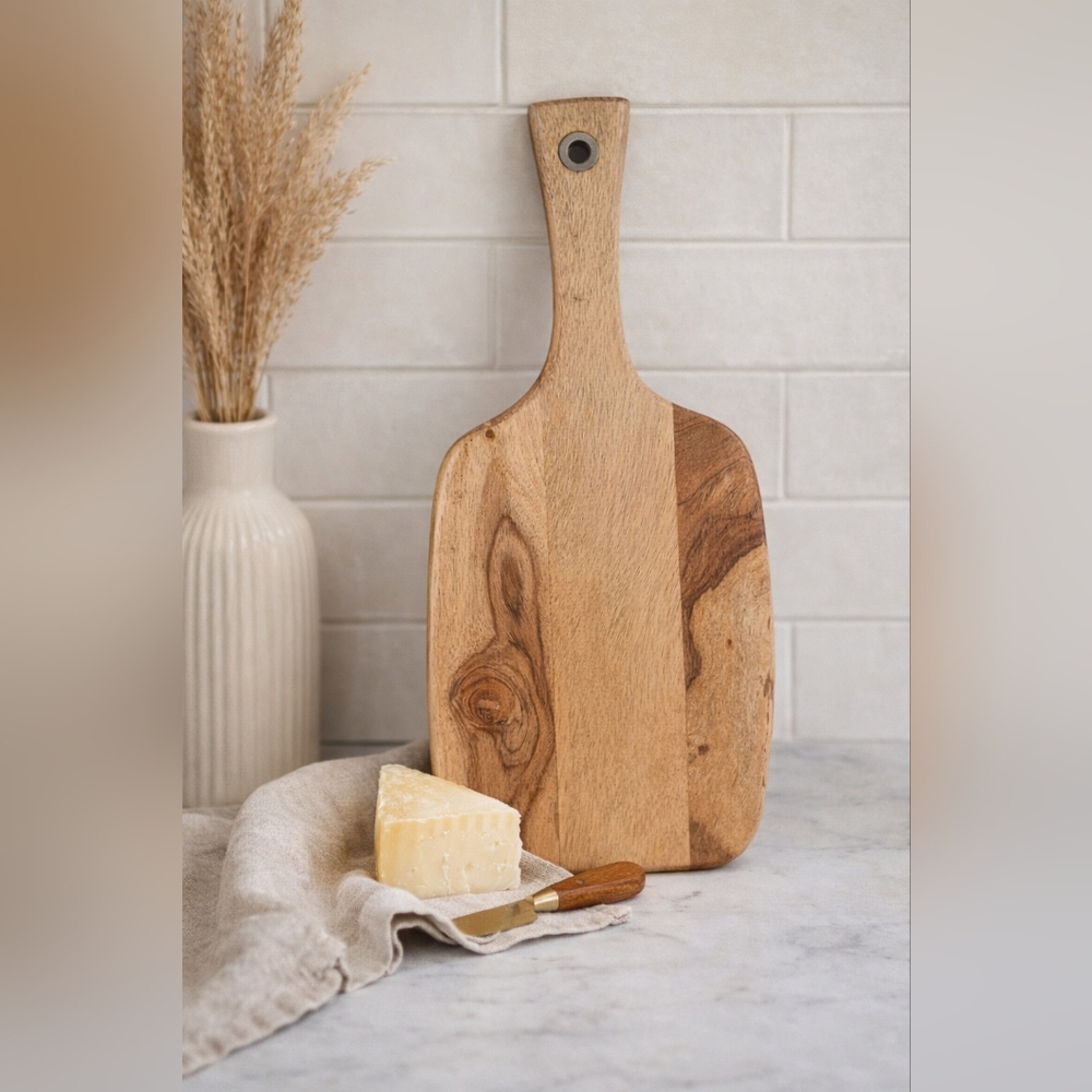 Acacia Wood Paddle Cutting Board | Rustic Serving Board | Farmhouse Kitchen Deco